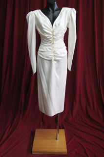 Wedding Suit Ruched Jacket Cream Silk with Shoulder Pads 10